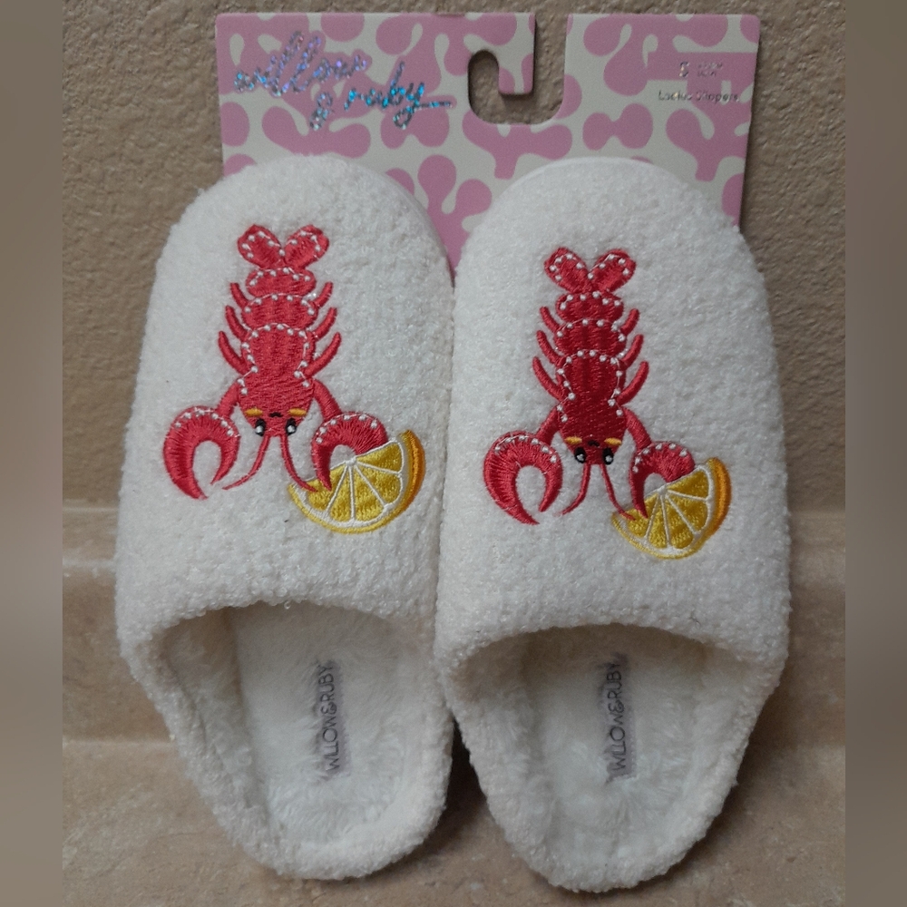 ■Willow & Ruby Women's Red Lobster Embroidery Slippers NWT Size:5/6